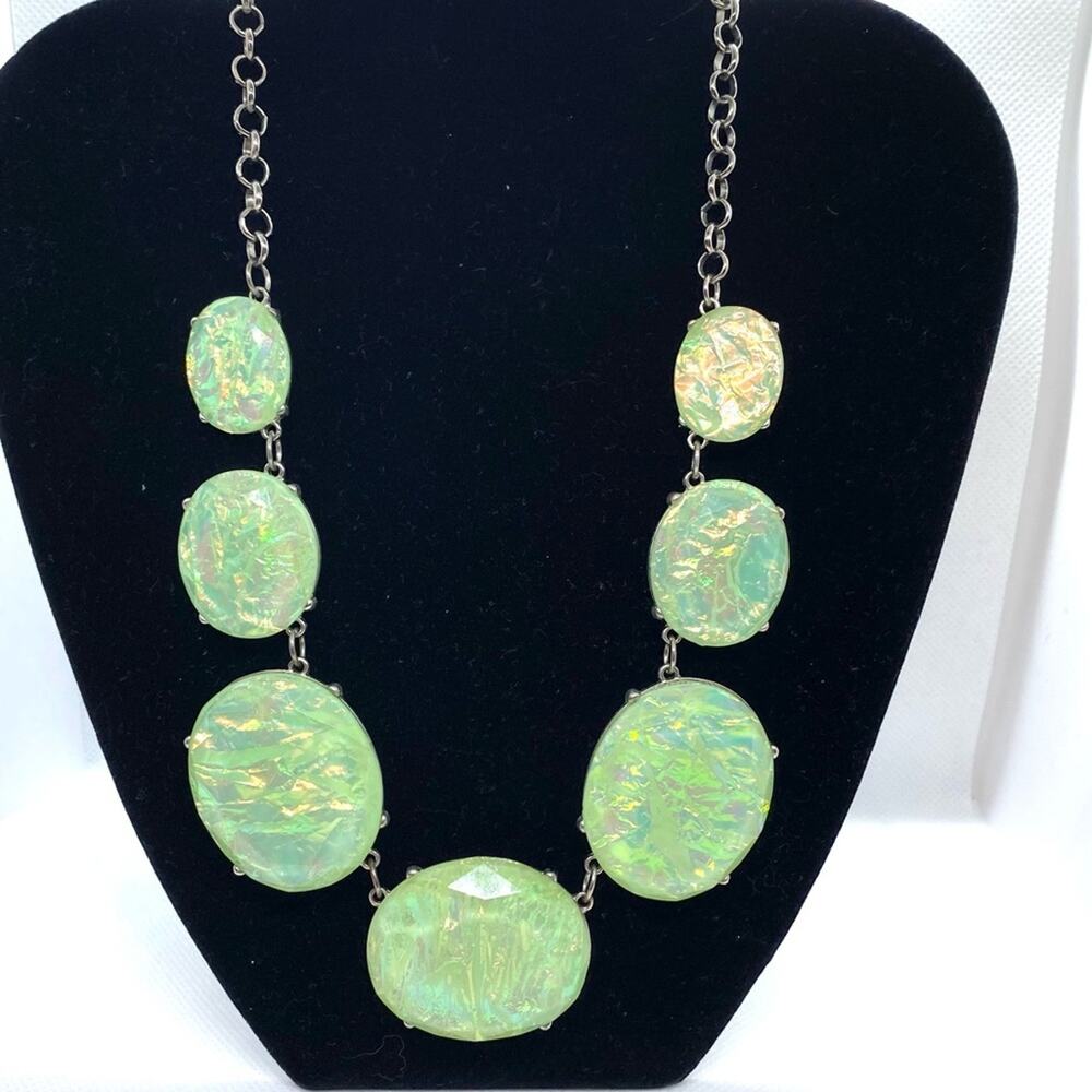 Green Faux Opal Oval Clear Candy Bib Necklace statement large chunky